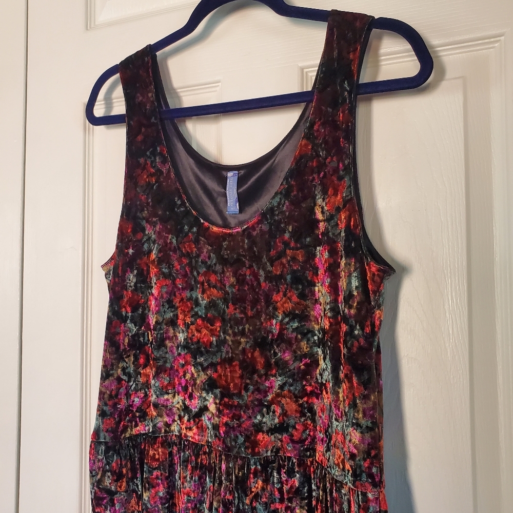 Free People Crushed Velvet Floral Burgundy Mini Dress Y2K Sleeveless Pullover Sm - Picture 2 of 12